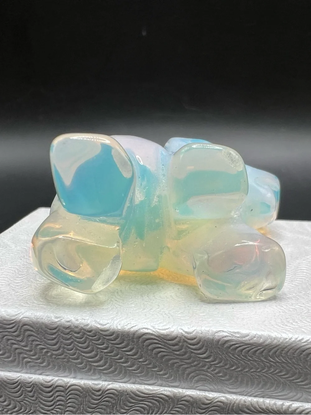 Lot of 2 Carved Stone Elephant Figurines Opalite & Green Aventurine Crystal 1.5”